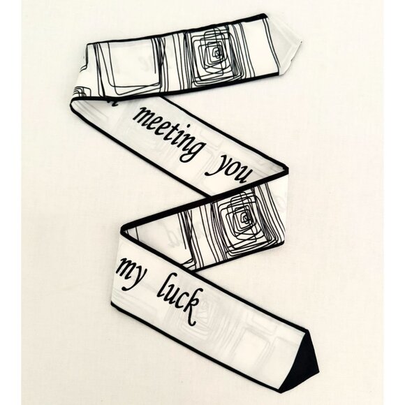 Slim Scarf 34in Black White Artistic Chic Modern Line Print Neck Hair Bag No55 - Picture 11 of 12